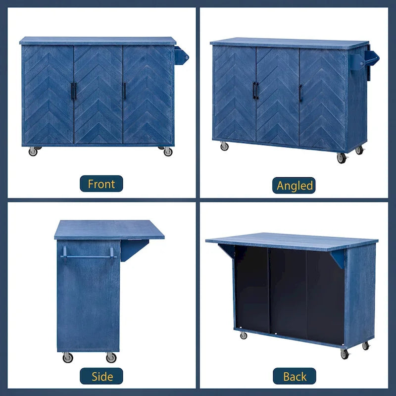 Îlot de cuisine de ferme de 130 cm avec abattant, étagère de rangement interne et roulettes