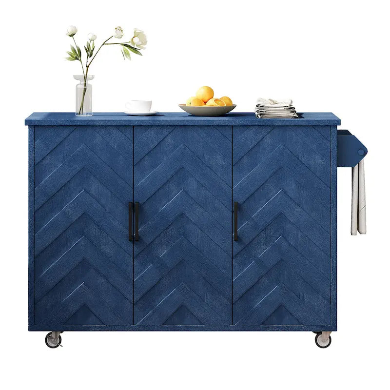 Îlot de cuisine de ferme de 130 cm avec abattant, étagère de rangement interne et roulettes