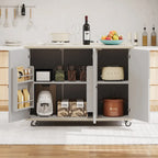 Îlot de cuisine de ferme de 130 cm avec abattant, étagère de rangement interne et roulettes