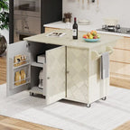Îlot de cuisine de ferme de 130 cm avec abattant, étagère de rangement interne et roulettes