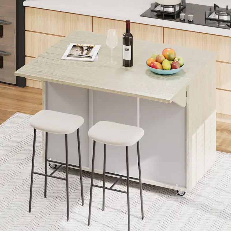 Îlot de cuisine de ferme de 130 cm avec abattant, étagère de rangement interne et roulettes