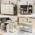 Îlot de cuisine de ferme de 130 cm avec abattant, étagère de rangement interne et roulettes