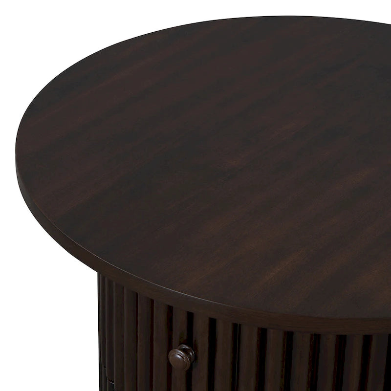 Table basse de ferme ronde de 30,5 pouces avec tiroir et base à lattes verticales