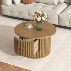 Table basse de ferme ronde de 30,5 pouces avec tiroir et base à lattes verticales