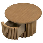 Table basse de ferme ronde de 30,5 pouces avec tiroir et base à lattes verticales
