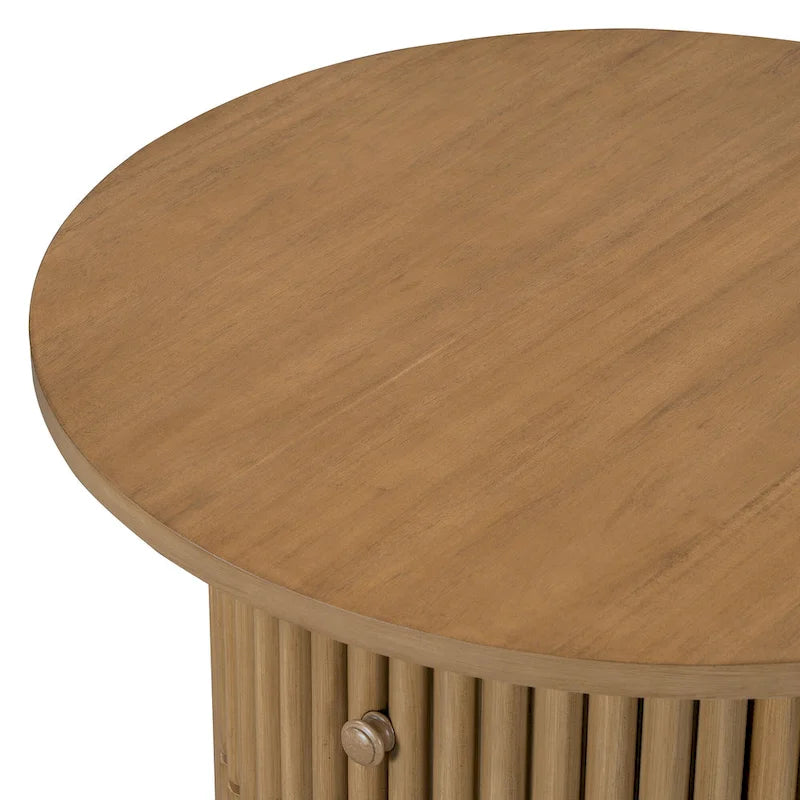 Table basse de ferme ronde de 30,5 pouces avec tiroir et base à lattes verticales