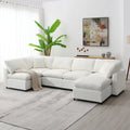 Canapé sectionnel de veilleuse en forme de U en chenille beige de 330 cm avec pouf - 150 kg/place