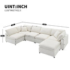 Canapé sectionnel de veilleuse en forme de U en chenille beige de 330 cm avec pouf - 150 kg/place