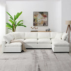 Canapé sectionnel de veilleuse en forme de U en chenille beige de 330 cm avec pouf - 150 kg/place