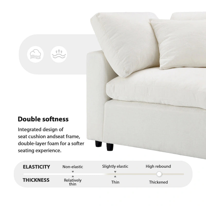 Canapé sectionnel de veilleuse en forme de U en chenille beige de 330 cm avec pouf - 150 kg/place