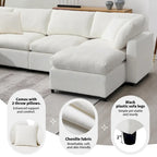 Canapé sectionnel de veilleuse en forme de U en chenille beige de 330 cm avec pouf - 150 kg/place