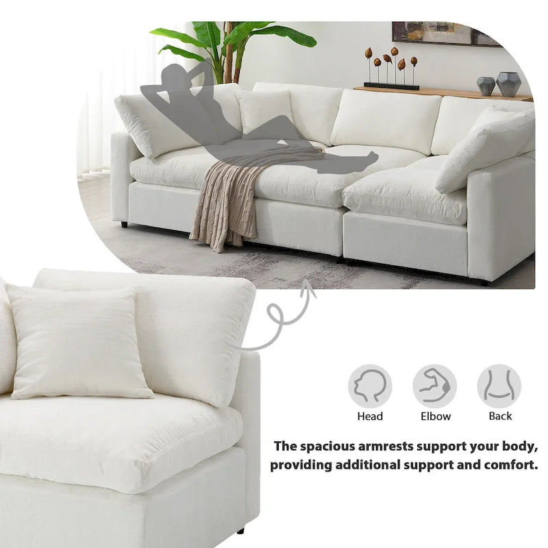 Canapé sectionnel de veilleuse en forme de U en chenille beige de 330 cm avec pouf - 150 kg/place