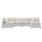 Canapé sectionnel de veilleuse en forme de U en chenille beige de 330 cm avec pouf - 150 kg/place