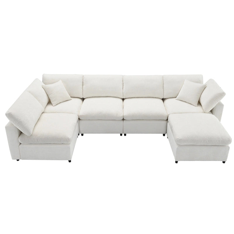 Canapé sectionnel de veilleuse en forme de U en chenille beige de 330 cm avec pouf - 150 kg/place
