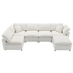 Canapé sectionnel de veilleuse en forme de U en chenille beige de 330 cm avec pouf - 150 kg/place