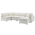 Canapé sectionnel de veilleuse en forme de U en chenille beige de 330 cm avec pouf - 150 kg/place
