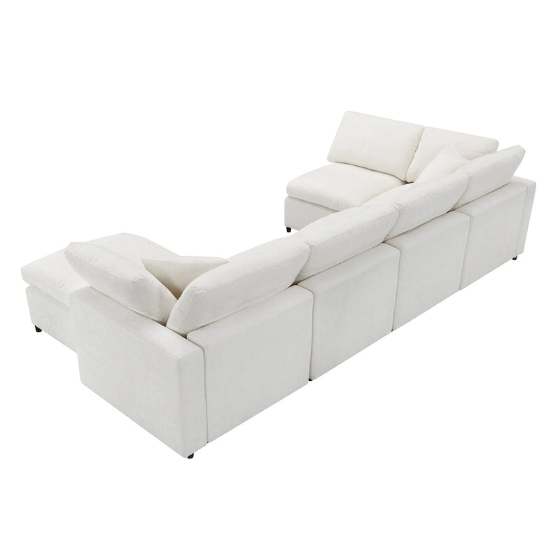 Canapé sectionnel de veilleuse en forme de U en chenille beige de 330 cm avec pouf - 150 kg/place