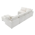 Canapé sectionnel de veilleuse en forme de U en chenille beige de 330 cm avec pouf - 150 kg/place