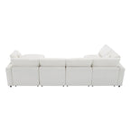 Canapé sectionnel de veilleuse en forme de U en chenille beige de 330 cm avec pouf - 150 kg/place