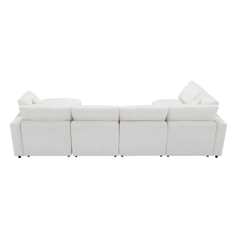 Canapé sectionnel de veilleuse en forme de U en chenille beige de 330 cm avec pouf - 150 kg/place