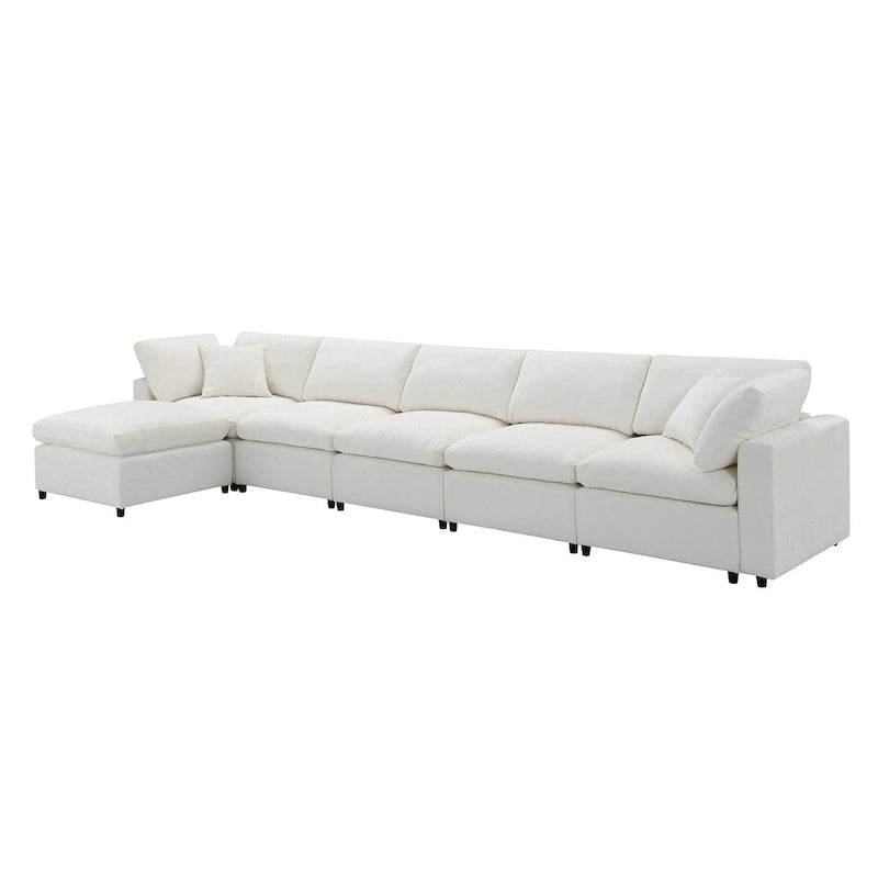 Canapé sectionnel de veilleuse en forme de U en chenille beige de 330 cm avec pouf - 150 kg/place