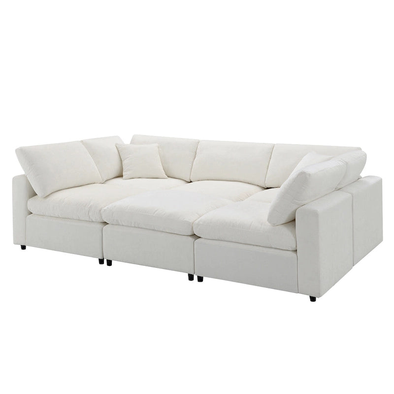 Canapé sectionnel de veilleuse en forme de U en chenille beige de 330 cm avec pouf - 150 kg/place