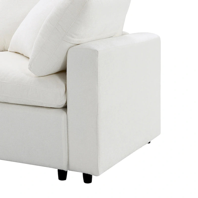 Canapé sectionnel de veilleuse en forme de U en chenille beige de 330 cm avec pouf - 150 kg/place