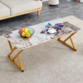 Table basse rectangulaire moderne de 120 cm avec plateau en pierre frittée et pieds en métal en forme de X