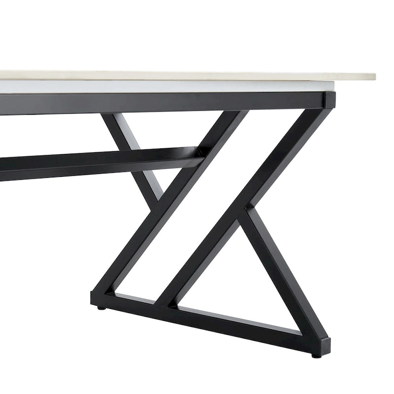 Table basse rectangulaire moderne de 120 cm avec plateau en pierre frittée et pieds en métal en forme de X
