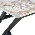 Table basse rectangulaire moderne de 120 cm avec plateau en pierre frittée et pieds en métal en forme de X
