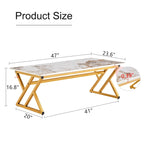 Table basse rectangulaire moderne de 120 cm avec plateau en pierre frittée et pieds en métal en forme de X
