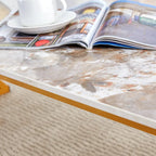 Table basse rectangulaire moderne de 120 cm avec plateau en pierre frittée et pieds en métal en forme de X