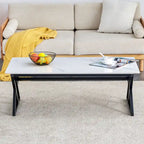 Table basse rectangulaire moderne de 120 cm avec plateau en pierre frittée et pieds en métal en forme de X