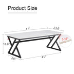 Table basse rectangulaire moderne de 120 cm avec plateau en pierre frittée et pieds en métal en forme de X