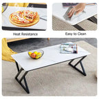 Table basse rectangulaire moderne de 120 cm avec plateau en pierre frittée et pieds en métal en forme de X