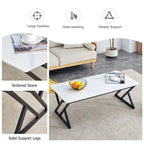 Table basse rectangulaire moderne de 120 cm avec plateau en pierre frittée et pieds en métal en forme de X