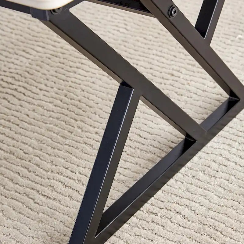 Table basse rectangulaire moderne de 120 cm avec plateau en pierre frittée et pieds en métal en forme de X