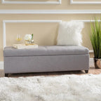 Banc Ottoman de Rangement en Tissu avec Capitonnage Gaufré et Couvercle à Fermeture Douce