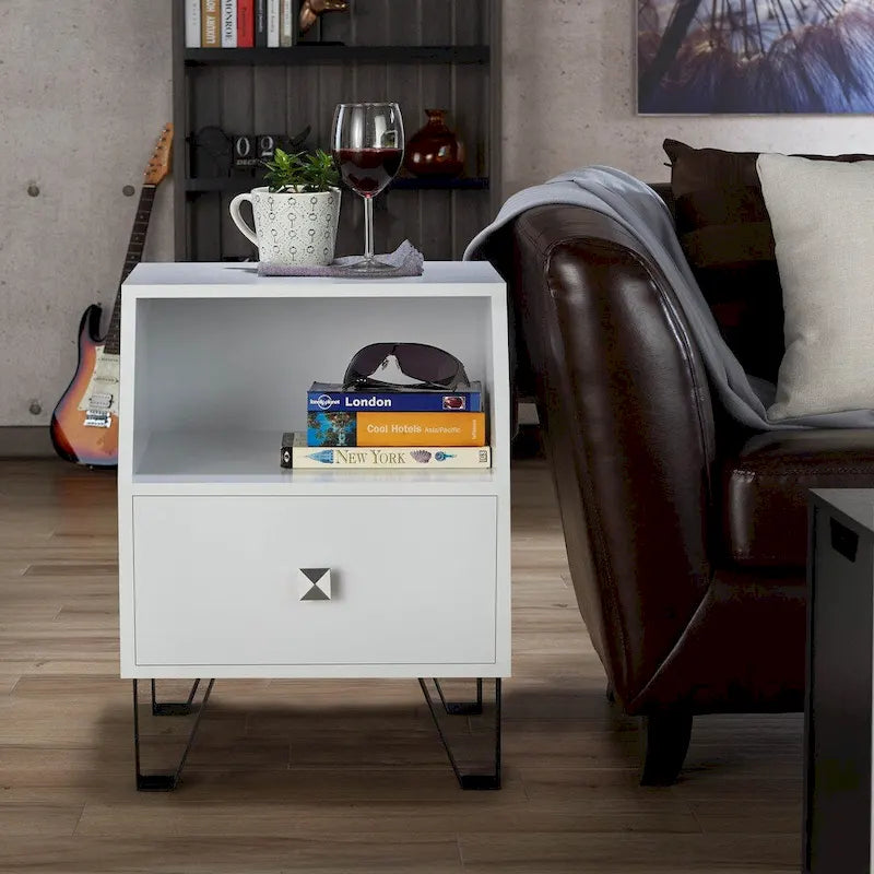 Table d'appoint contemporaine 16" avec tiroir et étagère ouverte - Plusieurs couleurs