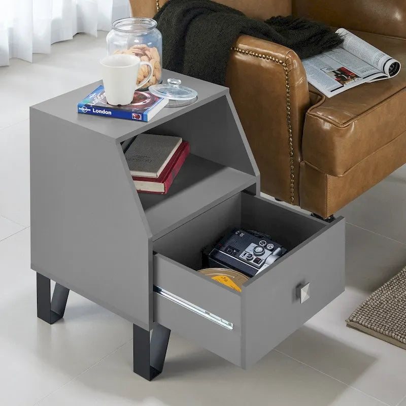 Table d'appoint contemporaine 16" avec tiroir et étagère ouverte - Plusieurs couleurs