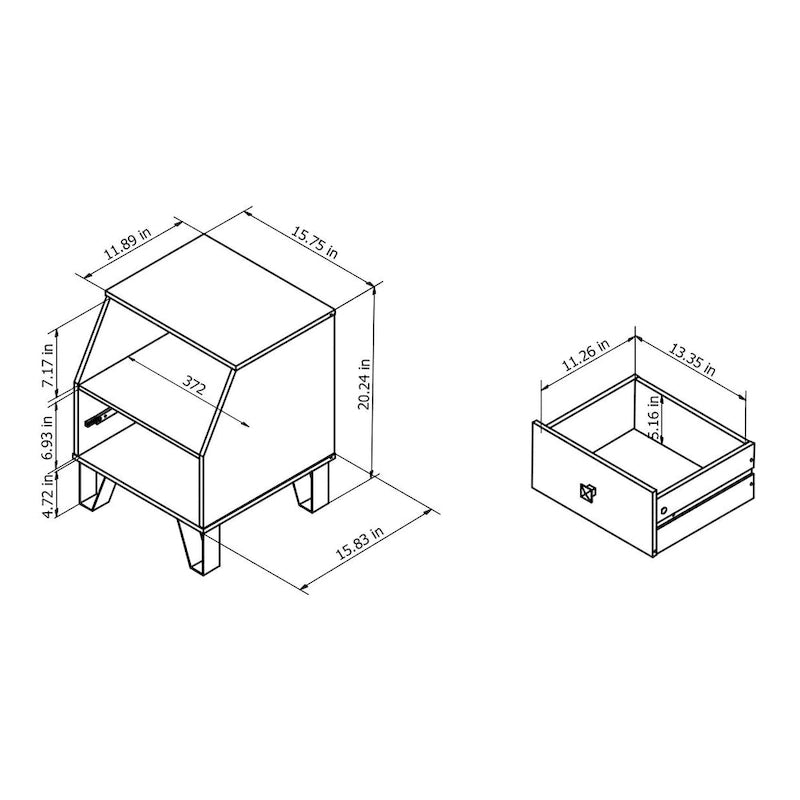 Table d'appoint contemporaine 16" avec tiroir et étagère ouverte - Plusieurs couleurs