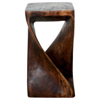 Tabouret d'appoint et table d'appoint torsadés sculptés à la main - 25x25x46 cm, finition huile moka