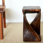 Tabouret d'appoint et table d'appoint torsadés sculptés à la main - 25x25x46 cm, finition huile moka