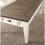 Table basse de ferme bicolore avec tiroirs de rangement - Blanc antique et chêne foncé