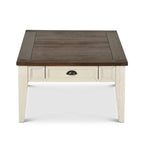 Table basse de ferme bicolore avec tiroirs de rangement - Blanc antique et chêne foncé