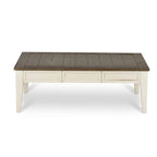 Table basse de ferme bicolore avec tiroirs de rangement - Blanc antique et chêne foncé