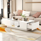 Table basse laquée de 120 cm de long avec éclairage LED et 3 niches de rangement ouvertes