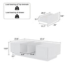 Table basse laquée de 120 cm de long avec éclairage LED et 3 niches de rangement ouvertes