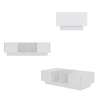 Table basse laquée de 120 cm de long avec éclairage LED et 3 niches de rangement ouvertes