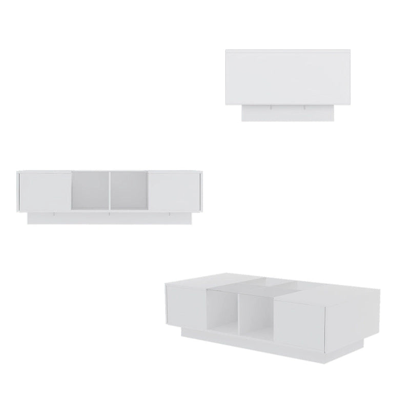 Table basse laquée de 120 cm de long avec éclairage LED et 3 niches de rangement ouvertes